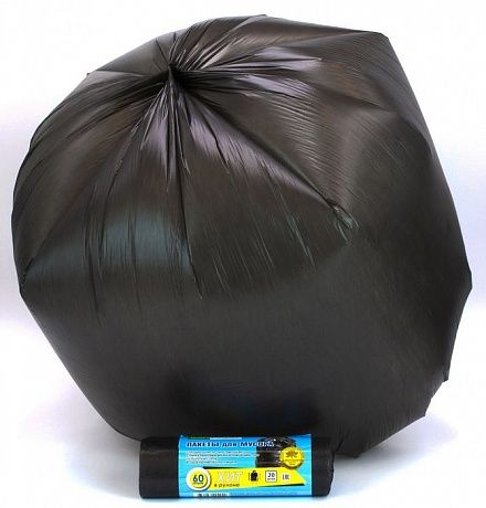 Мешки для мусора 60л, 8 мкм, в рулоне 20 штук, черные, 60х80 см, ХИТ - Вид 2